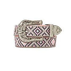 Angel Ranch Girls Pink/White/Black Resin Beaded Belt with Silver Buckle