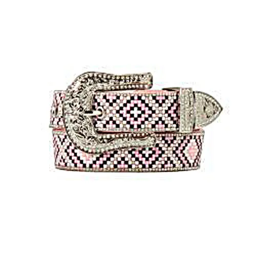 Angel Ranch Girls Pink/White/Black Resin Beaded Belt with Silver Buckle