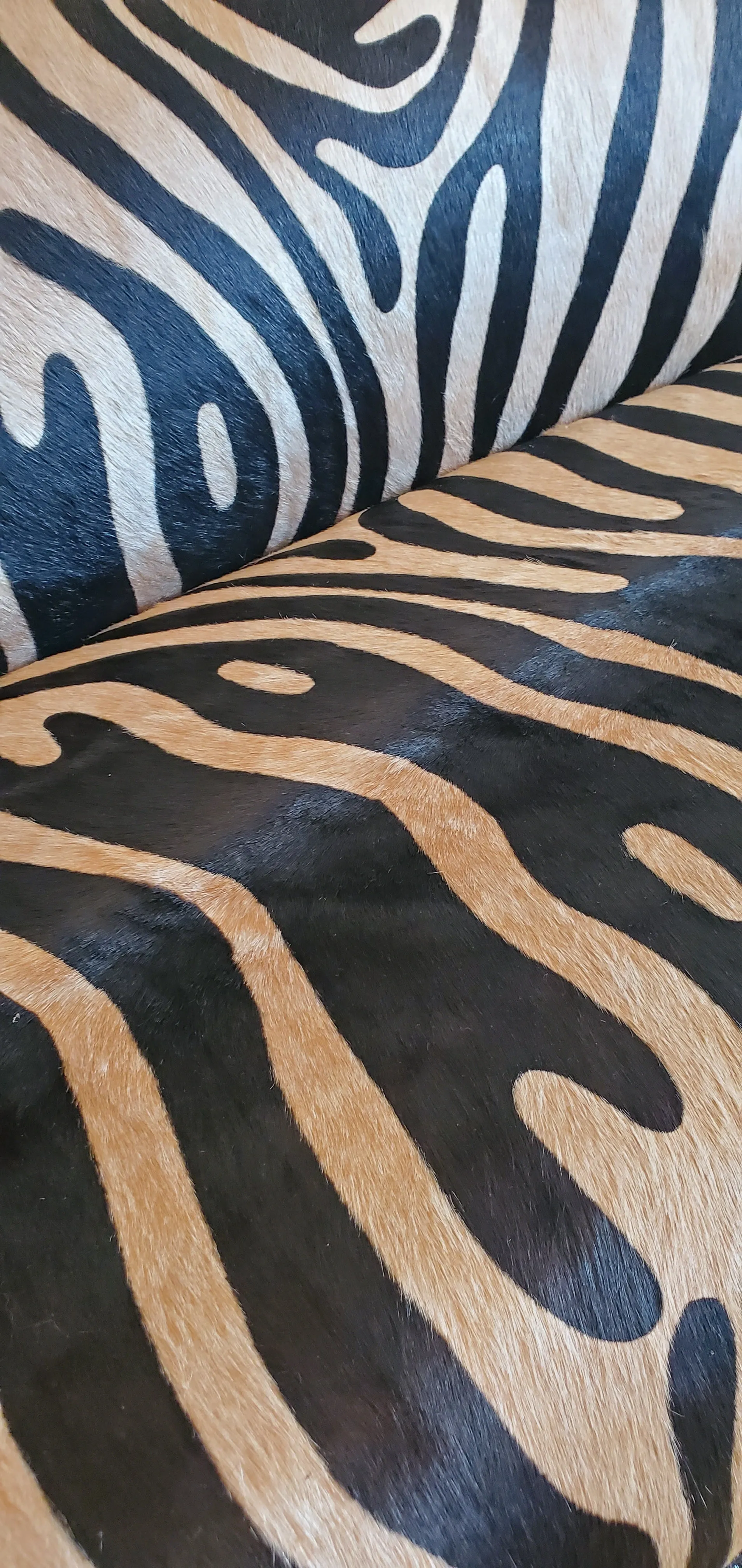 Antique Baroque Carved Sofa with Zebra Stamped Leather Upholstery