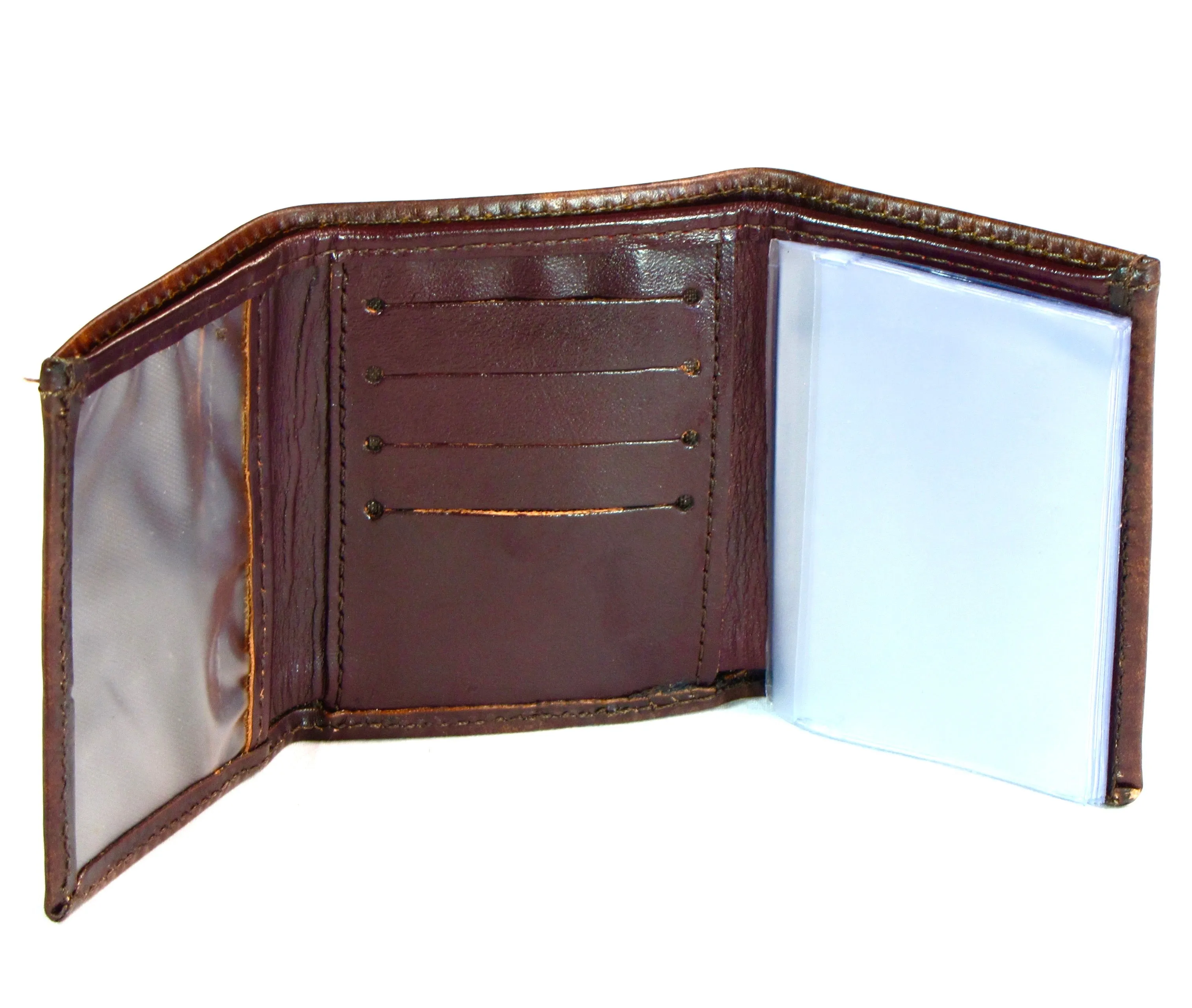 Antique Finish Tri-Fold Wallet- Aztec Calendar