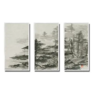 Asian Forest - Cabin & Lodge Framed Canvas Wall Art Set Of 3 Millwood Pines Frame Color: White Framed Size: 36" W x 20" H