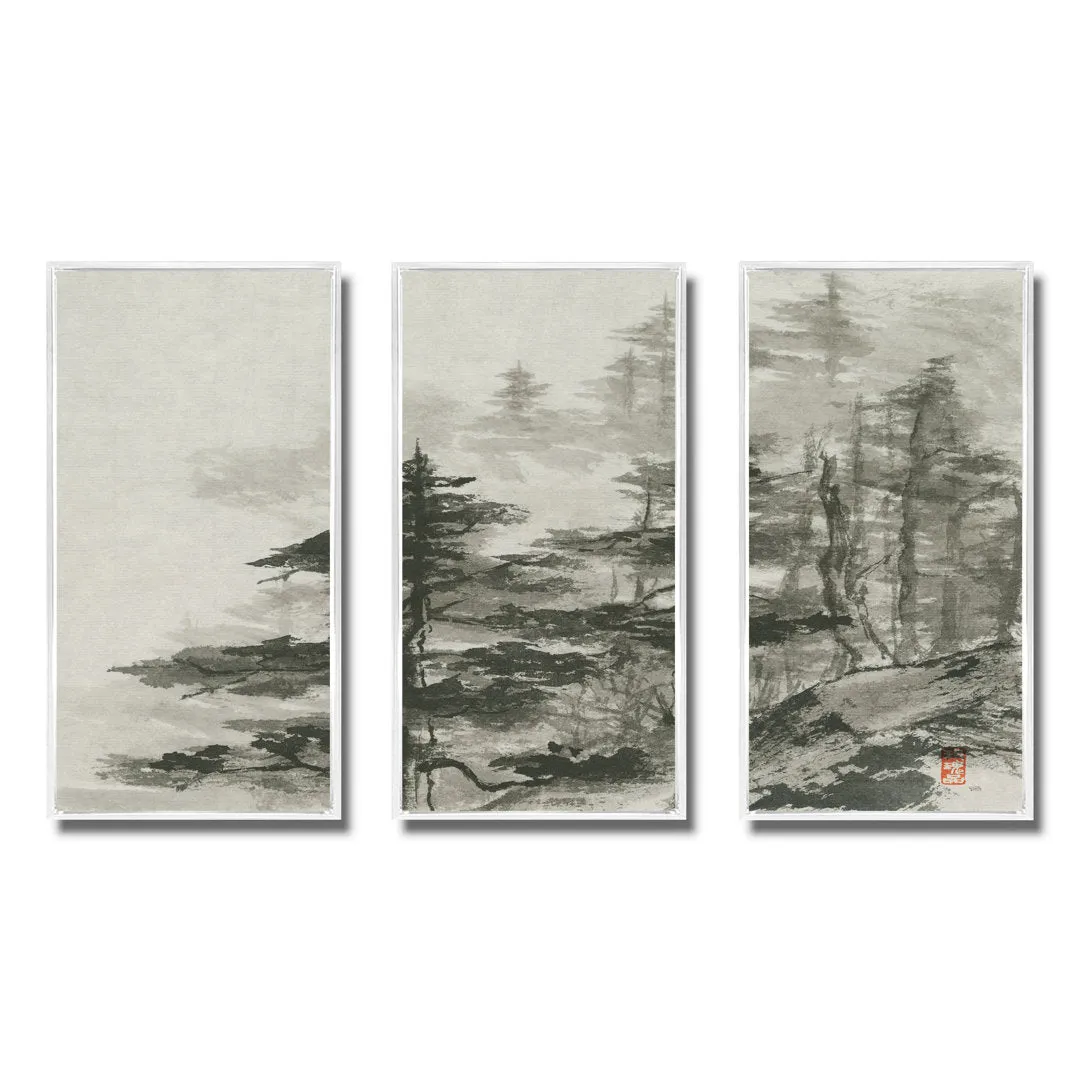 Asian Forest - Cabin & Lodge Framed Canvas Wall Art Set Of 3 Millwood Pines Frame Color: White Framed Size: 36" W x 20" H