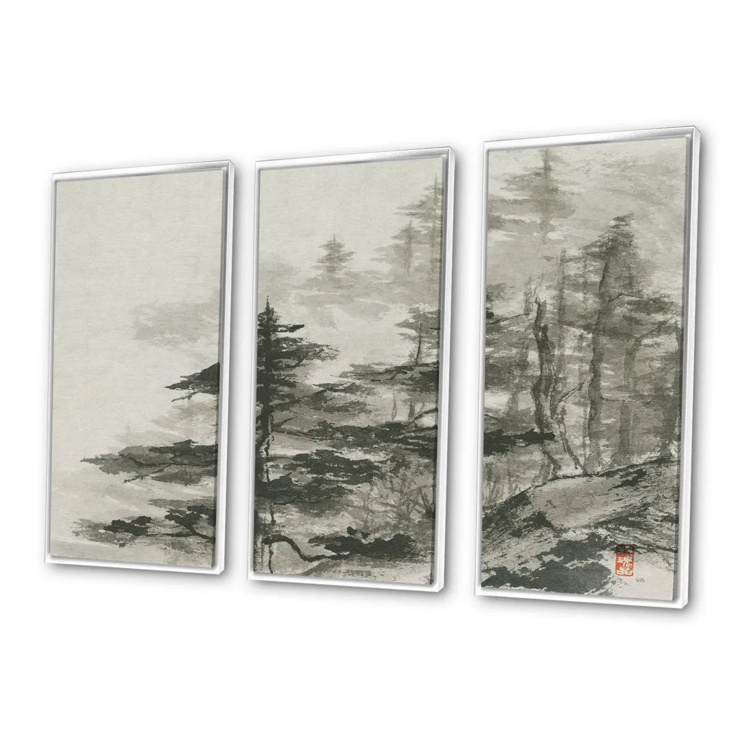 Asian Forest - Cabin & Lodge Framed Canvas Wall Art Set Of 3 Millwood Pines Frame Color: White Framed Size: 36" W x 20" H