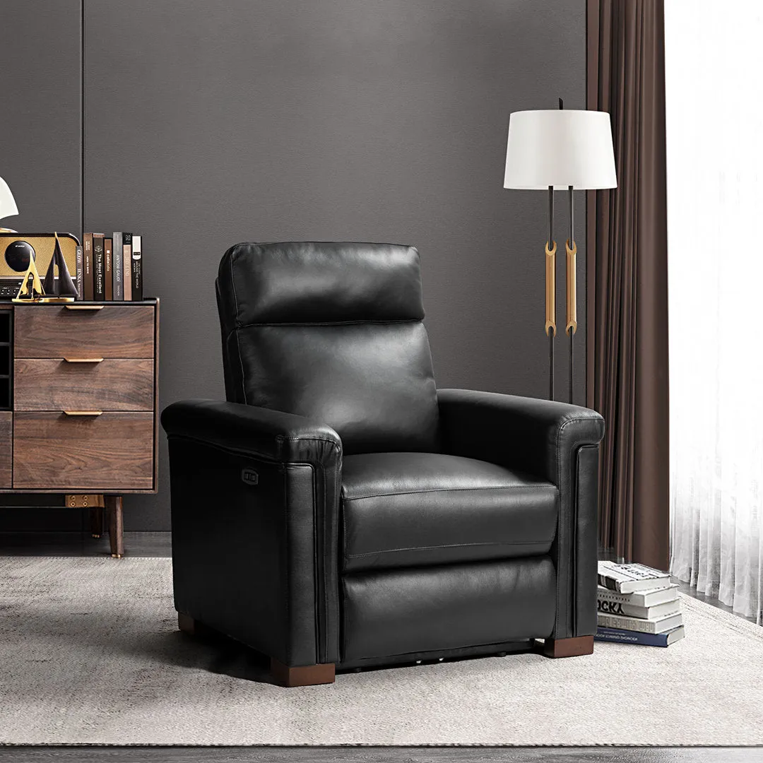 Aziah 34.65" Wide Genuine Leather Power Recliner With USB Port Wade Logan® Body Fabric: Black Genuine Leather