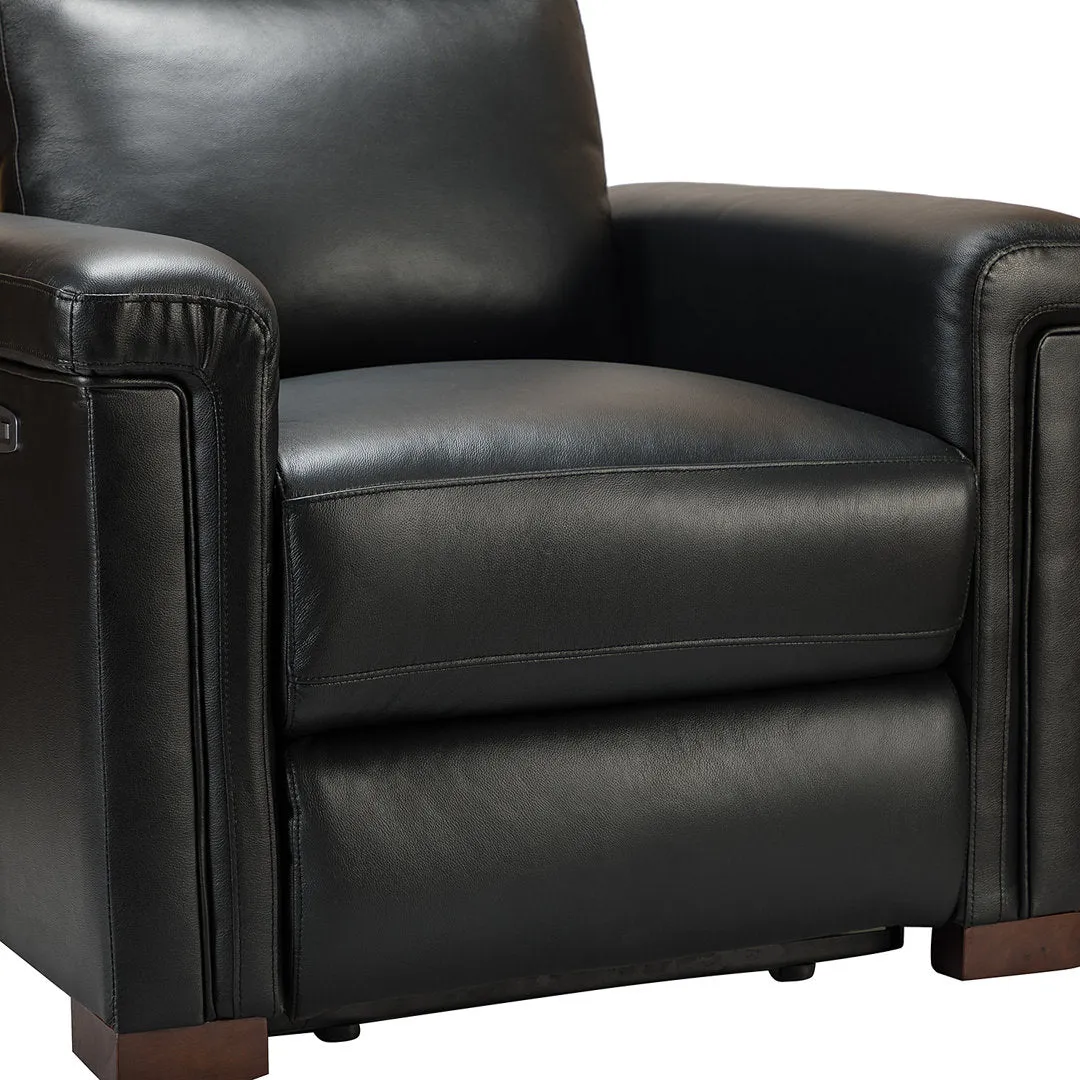 Aziah 34.65" Wide Genuine Leather Power Recliner With USB Port Wade Logan® Body Fabric: Black Genuine Leather