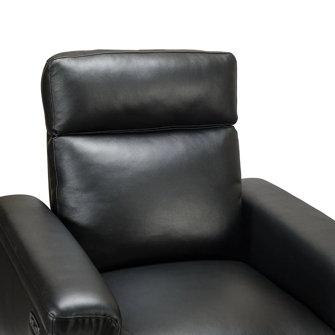 Aziah 34.65" Wide Genuine Leather Power Recliner With USB Port Wade Logan® Body Fabric: Black Genuine Leather