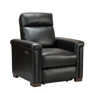 Aziah 34.65" Wide Genuine Leather Power Recliner With USB Port Wade Logan® Body Fabric: Black Genuine Leather
