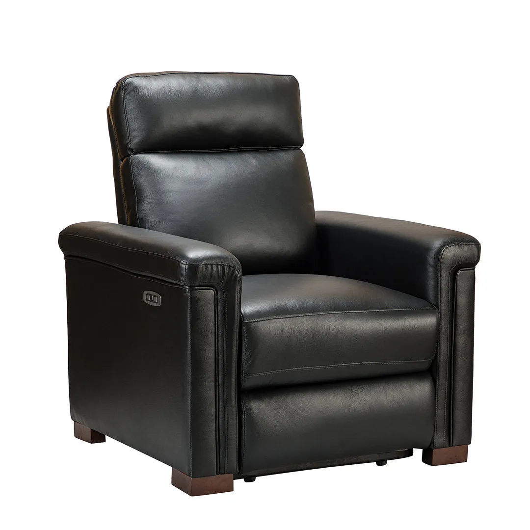 Aziah 34.65" Wide Genuine Leather Power Recliner With USB Port Wade Logan® Body Fabric: Black Genuine Leather