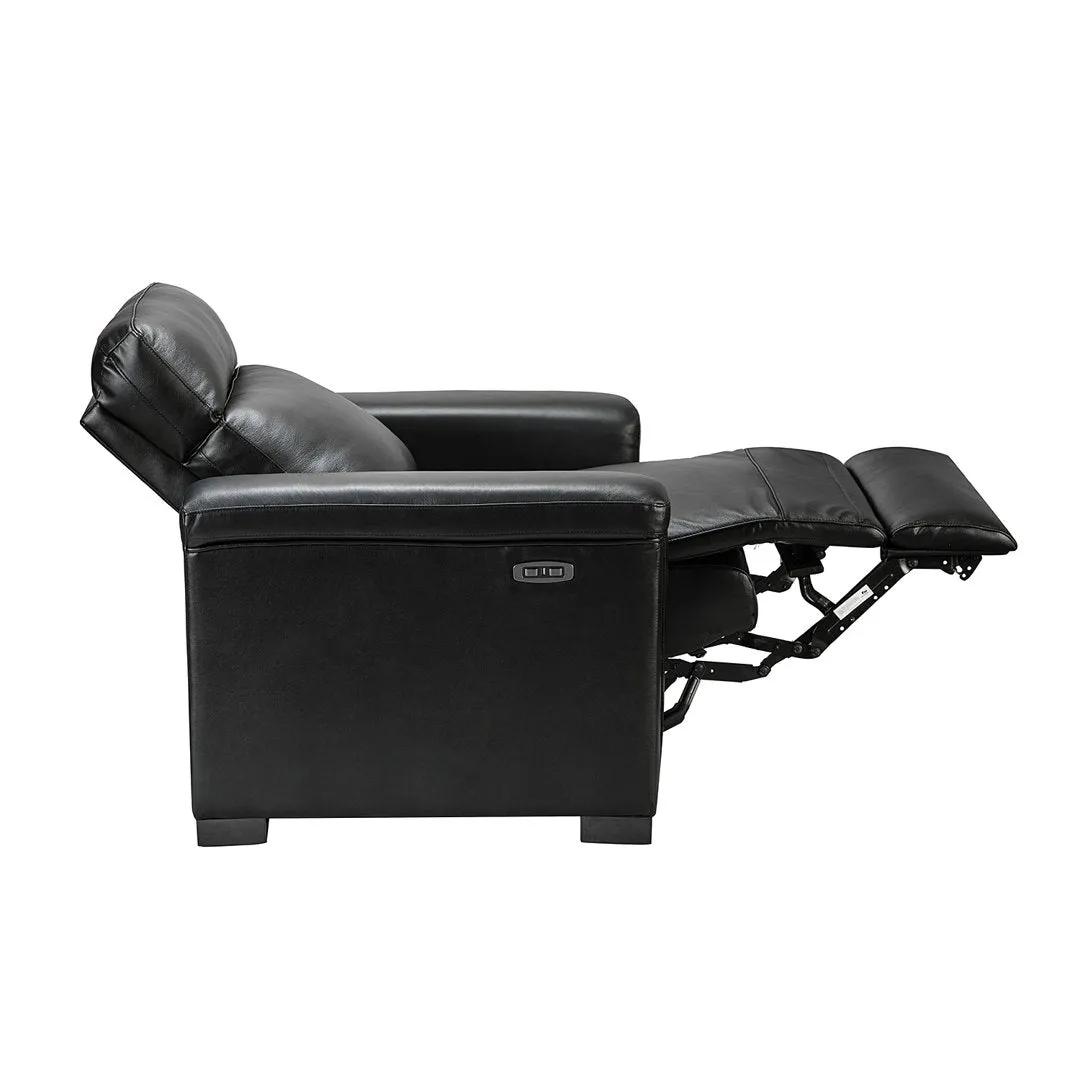 Aziah 34.65" Wide Genuine Leather Power Recliner With USB Port Wade Logan® Body Fabric: Black Genuine Leather
