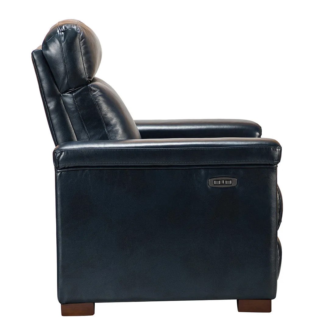 Aziah 34.65" Wide Genuine Leather Power Recliner With USB Port Wade Logan® Body Fabric: Navy Genuine Leather