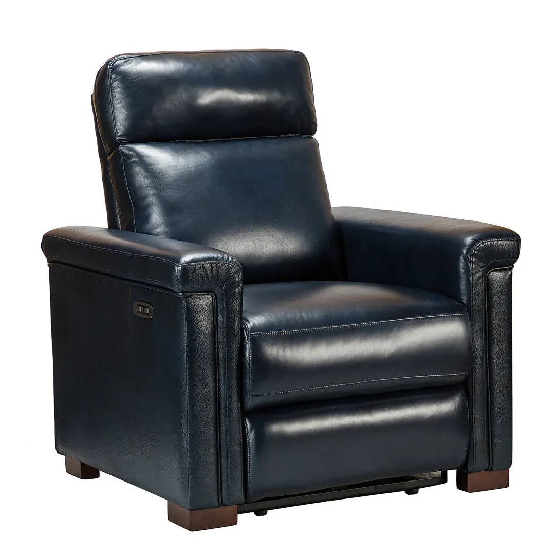 Aziah 34.65" Wide Genuine Leather Power Recliner With USB Port Wade Logan® Body Fabric: Navy Genuine Leather