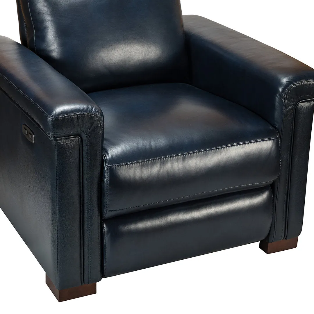 Aziah 34.65" Wide Genuine Leather Power Recliner With USB Port Wade Logan® Body Fabric: Navy Genuine Leather