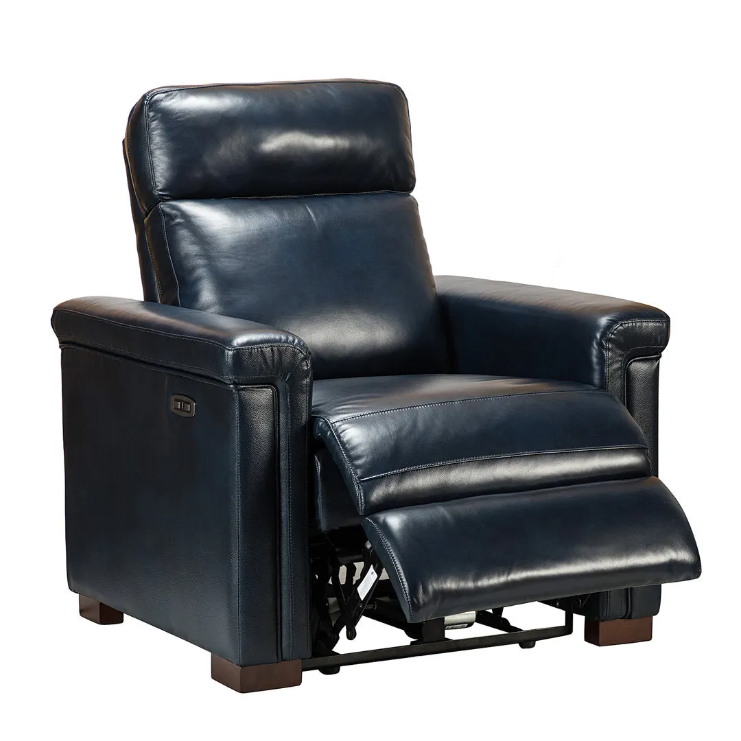 Aziah 34.65" Wide Genuine Leather Power Recliner With USB Port Wade Logan® Body Fabric: Navy Genuine Leather