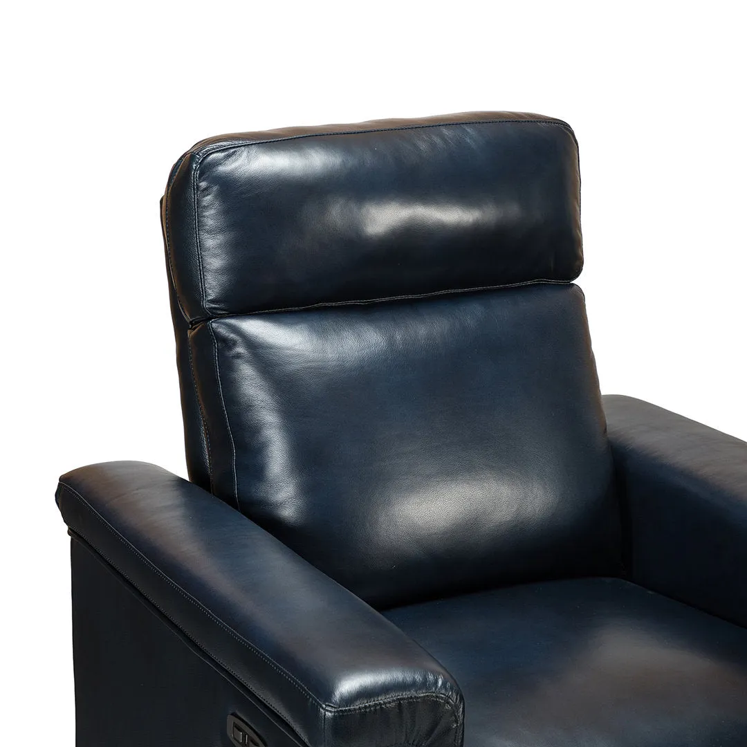 Aziah 34.65" Wide Genuine Leather Power Recliner With USB Port Wade Logan® Body Fabric: Navy Genuine Leather