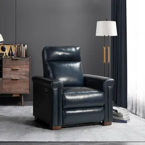 Aziah 34.65" Wide Genuine Leather Power Recliner With USB Port Wade Logan® Body Fabric: Navy Genuine Leather