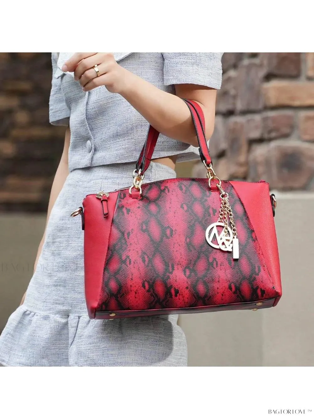 BagForLove - Addison Collection Snake Embossed Handbag Purse Set