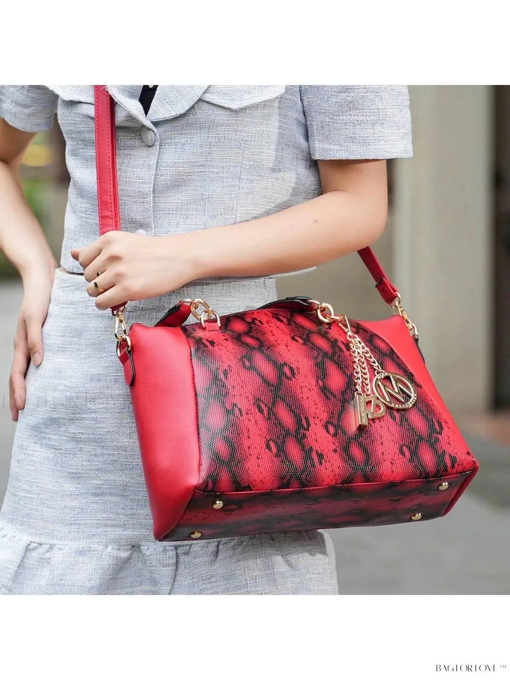 BagForLove - Addison Collection Snake Embossed Handbag Purse Set
