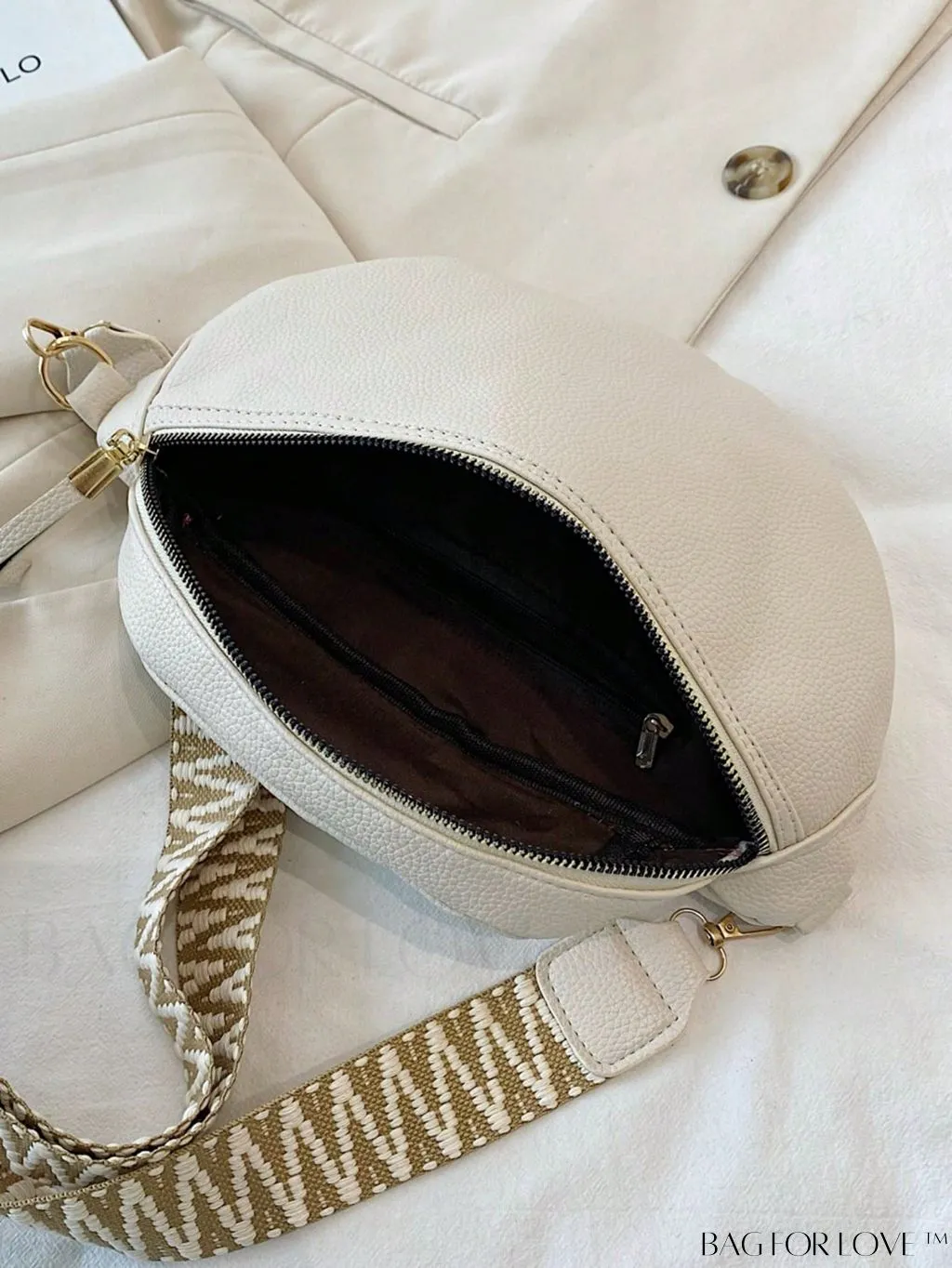 BagForLove - Beige Litchi Embossed Medium Fanny Pack - Stylish and Functional for Everyday Use