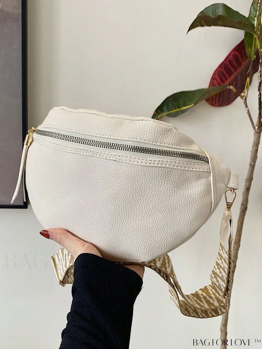 BagForLove - Beige Litchi Embossed Medium Fanny Pack - Stylish and Functional for Everyday Use