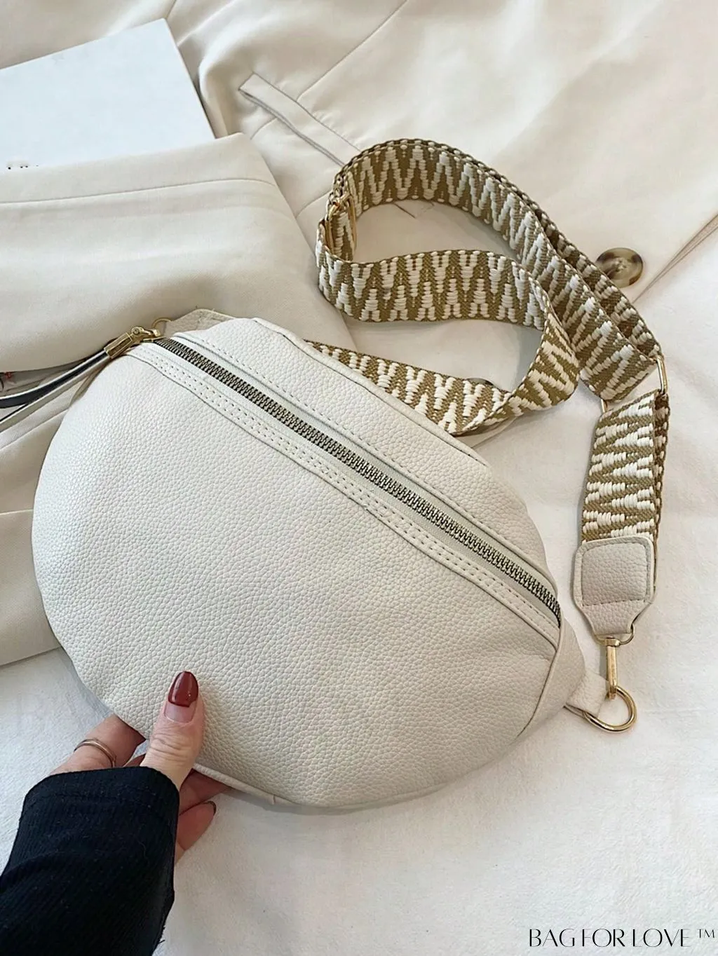 BagForLove - Beige Litchi Embossed Medium Fanny Pack - Stylish and Functional for Everyday Use