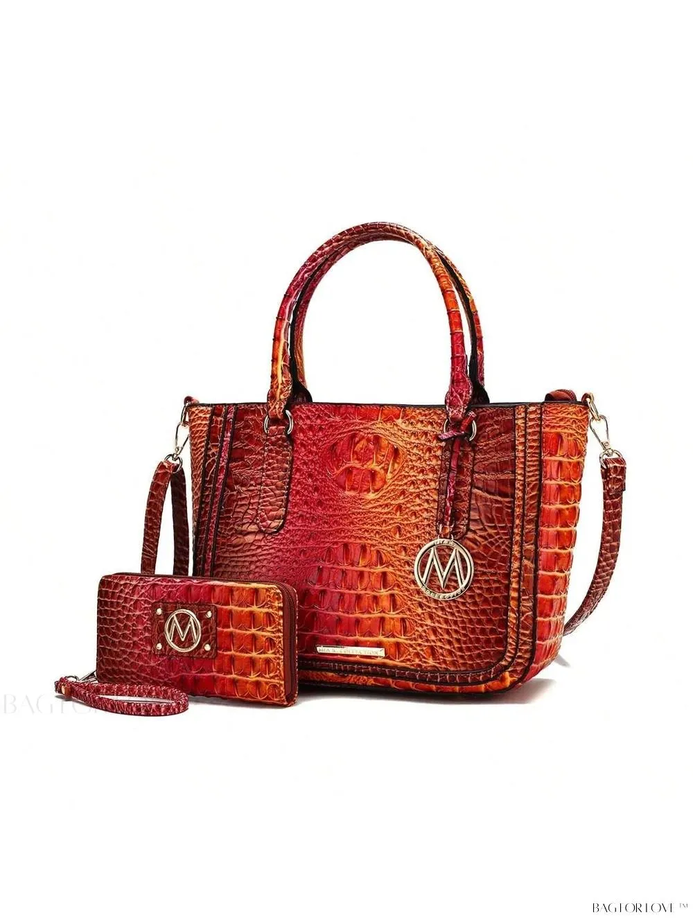 BagForLove - Bonnie Collection Gradient Rainbow Faux Crocodile-Embossed Shoulder Bag