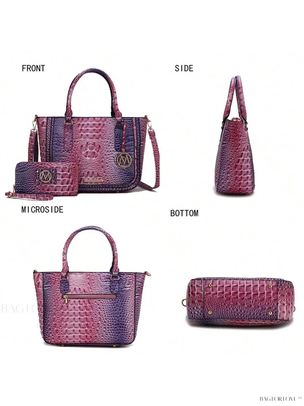 BagForLove - Bonnie Collection Gradient Rainbow Faux Crocodile-Embossed Shoulder Bag