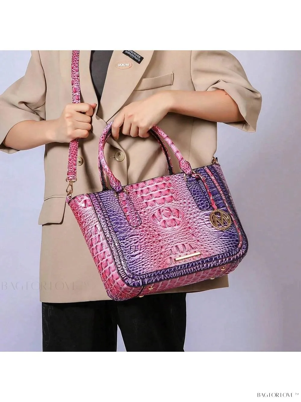 BagForLove - Bonnie Collection Gradient Rainbow Faux Crocodile-Embossed Shoulder Bag