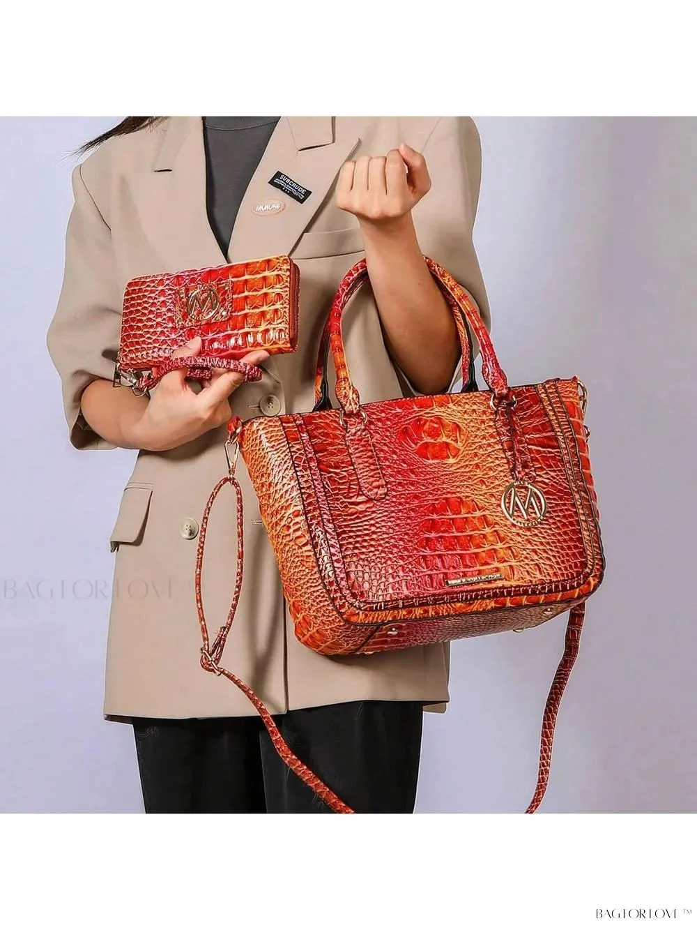 BagForLove - Bonnie Collection Gradient Rainbow Faux Crocodile-Embossed Shoulder Bag