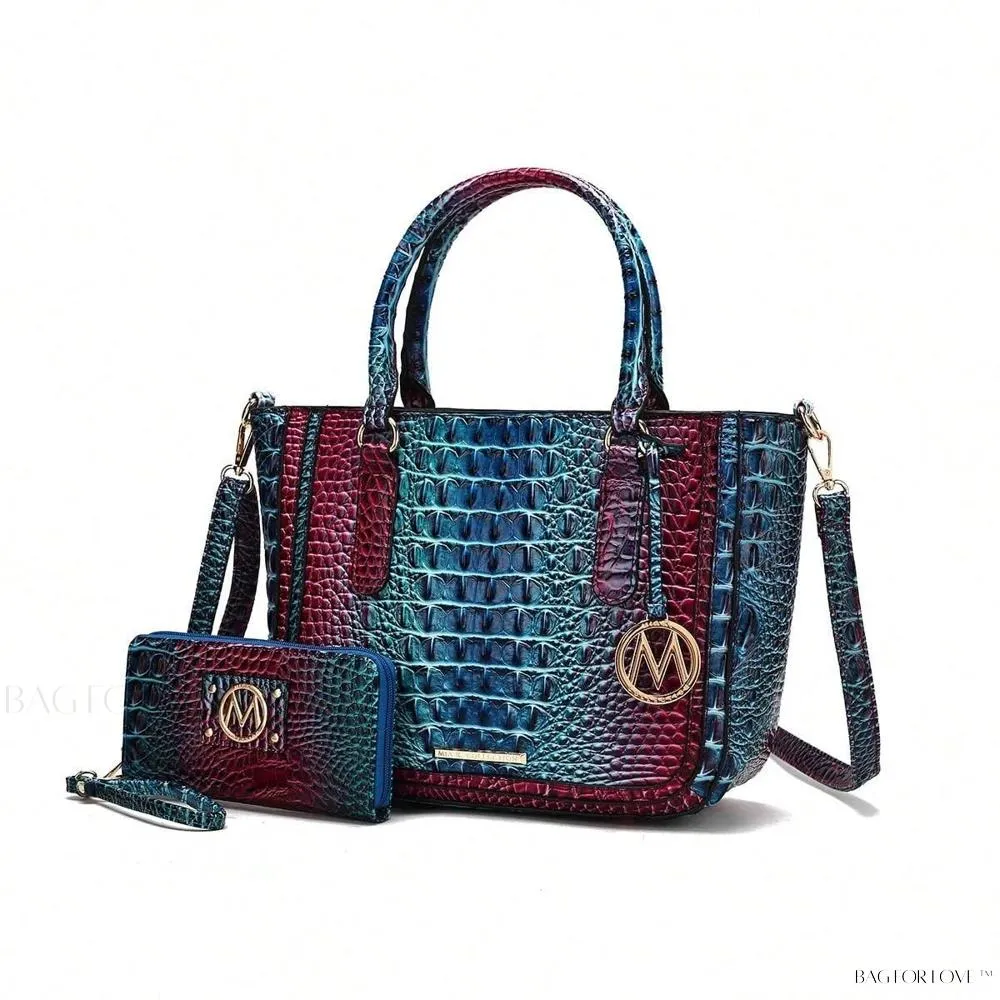 BagForLove - Bonnie Collection Gradient Rainbow Faux Crocodile-Embossed Shoulder Bag