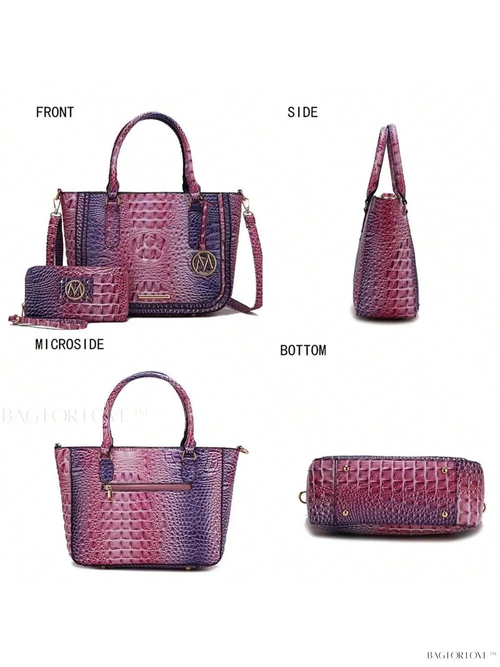 BagForLove - Bonnie Collection Gradient Rainbow Faux Crocodile-Embossed Shoulder Bag
