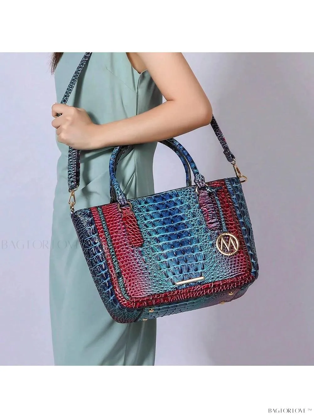 BagForLove - Bonnie Collection Gradient Rainbow Faux Crocodile-Embossed Shoulder Bag
