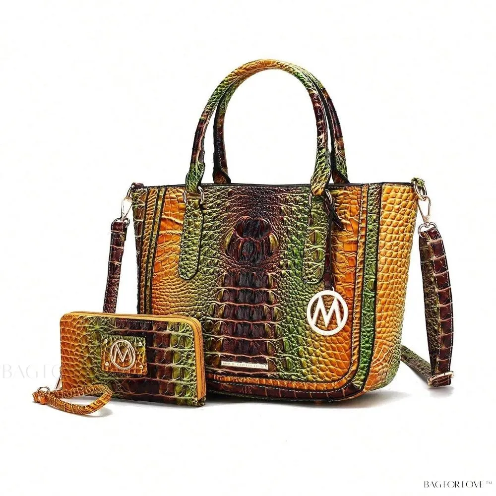 BagForLove - Bonnie Collection Gradient Rainbow Faux Crocodile-Embossed Shoulder Bag