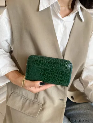 BagForLove - Chic & Lightweight Stone Pattern Embossed Long Wallet for Women with Zipper Closure