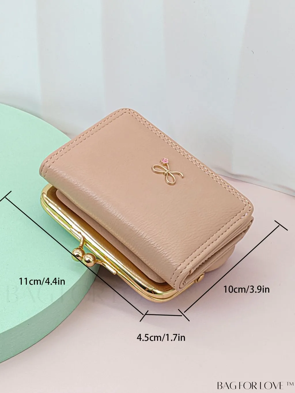 BagForLove - Chic Litchi Embossed Bow Small Wallet with Kiss Lock Closure - Fashionably Elegant PU