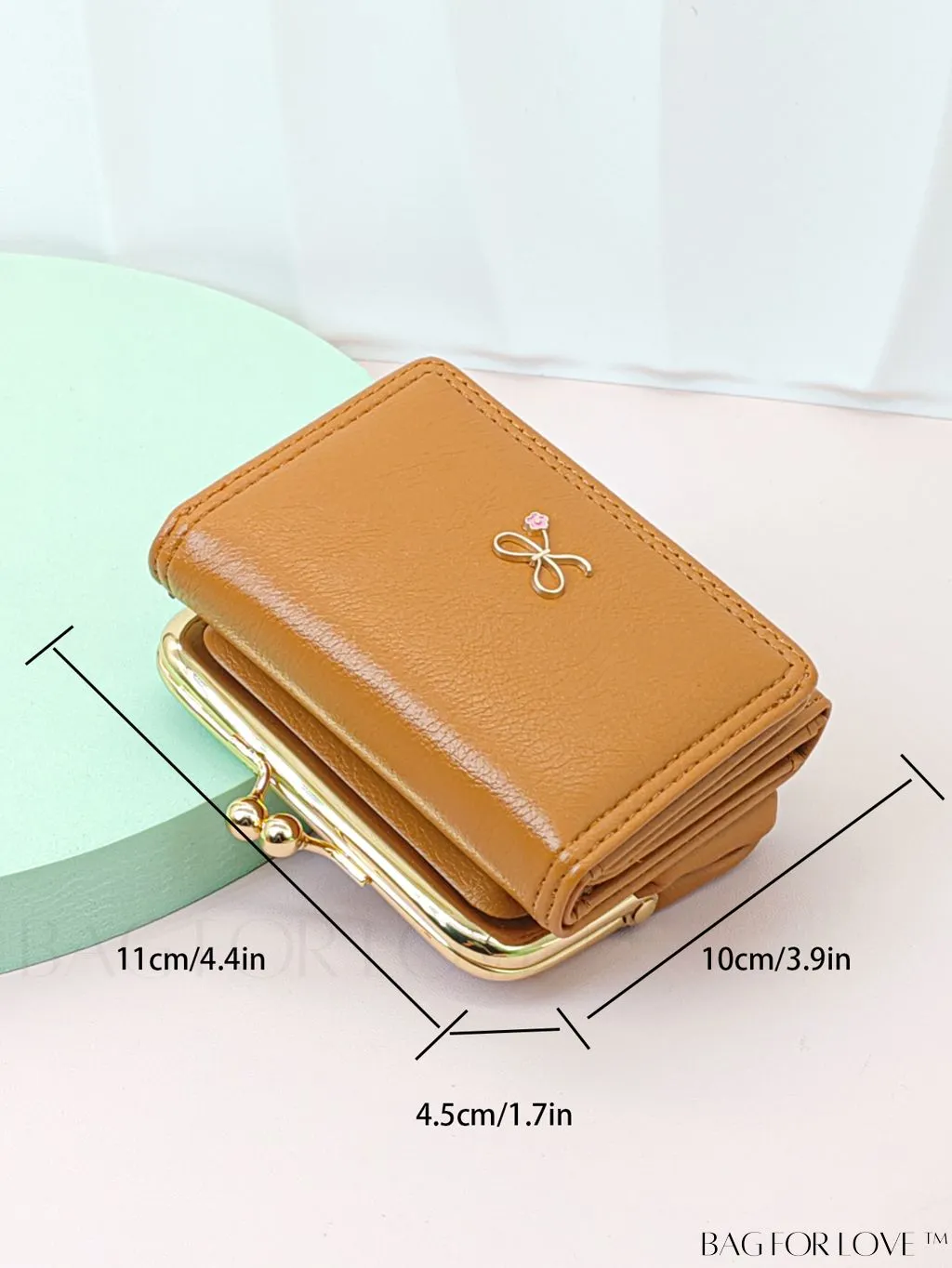 BagForLove - Chic Litchi Embossed Bow Small Wallet with Kiss Lock Closure - Fashionably Elegant PU