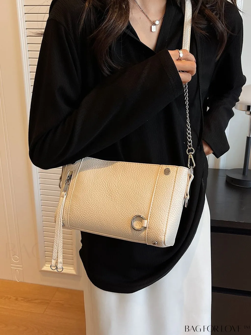 BagForLove - Chic Solid Color Lychee Embossed PU Womens Shoulder Bag: Fashionable and Elegant