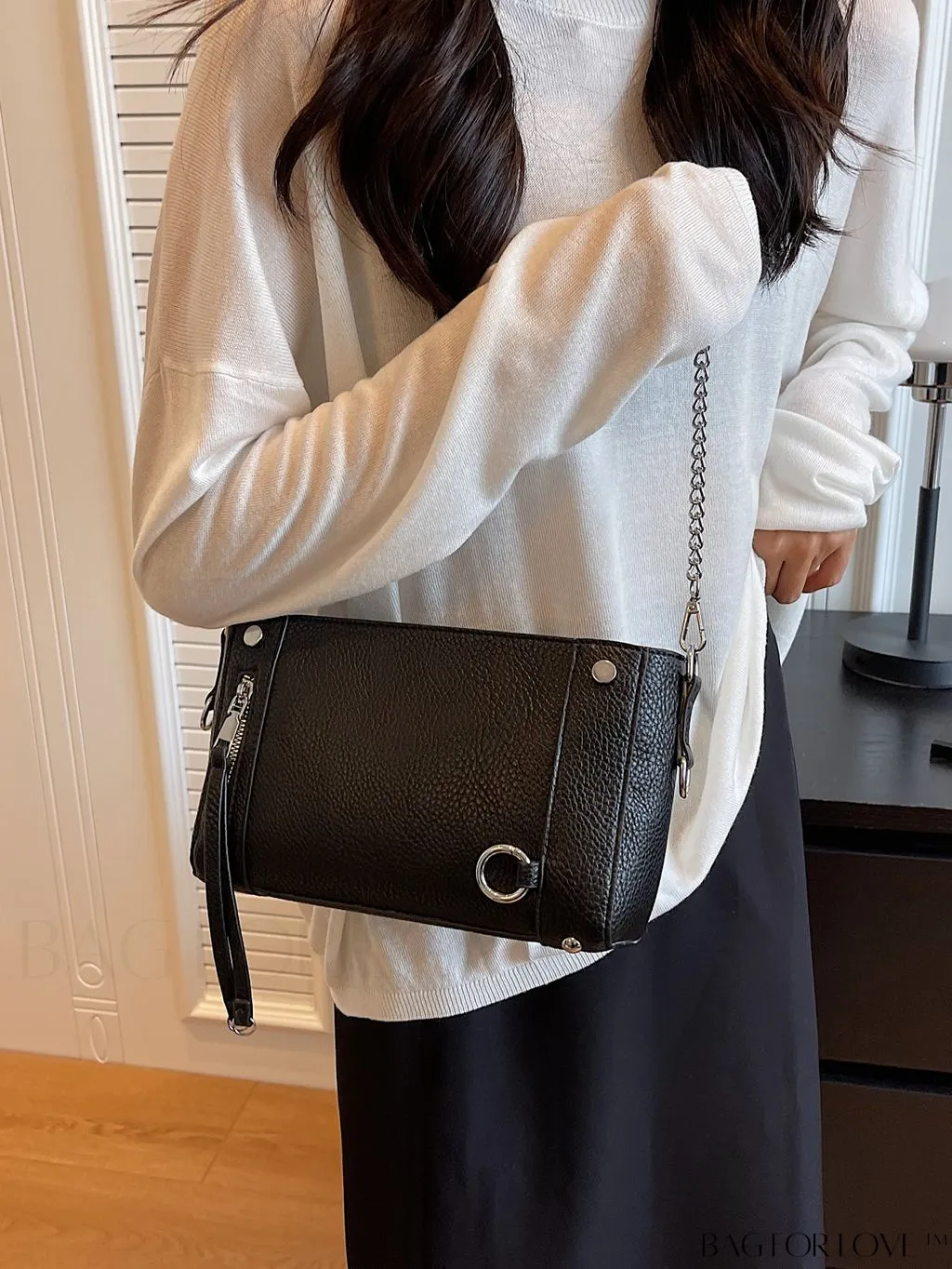 BagForLove - Chic Solid Color Lychee Embossed PU Womens Shoulder Bag: Fashionable and Elegant