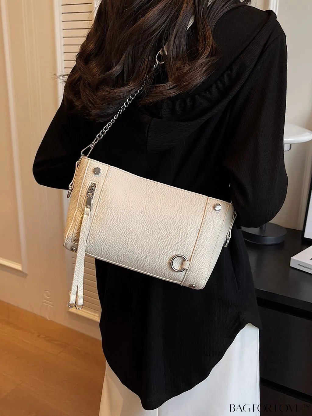 BagForLove - Chic Solid Color Lychee Embossed PU Womens Shoulder Bag: Fashionable and Elegant