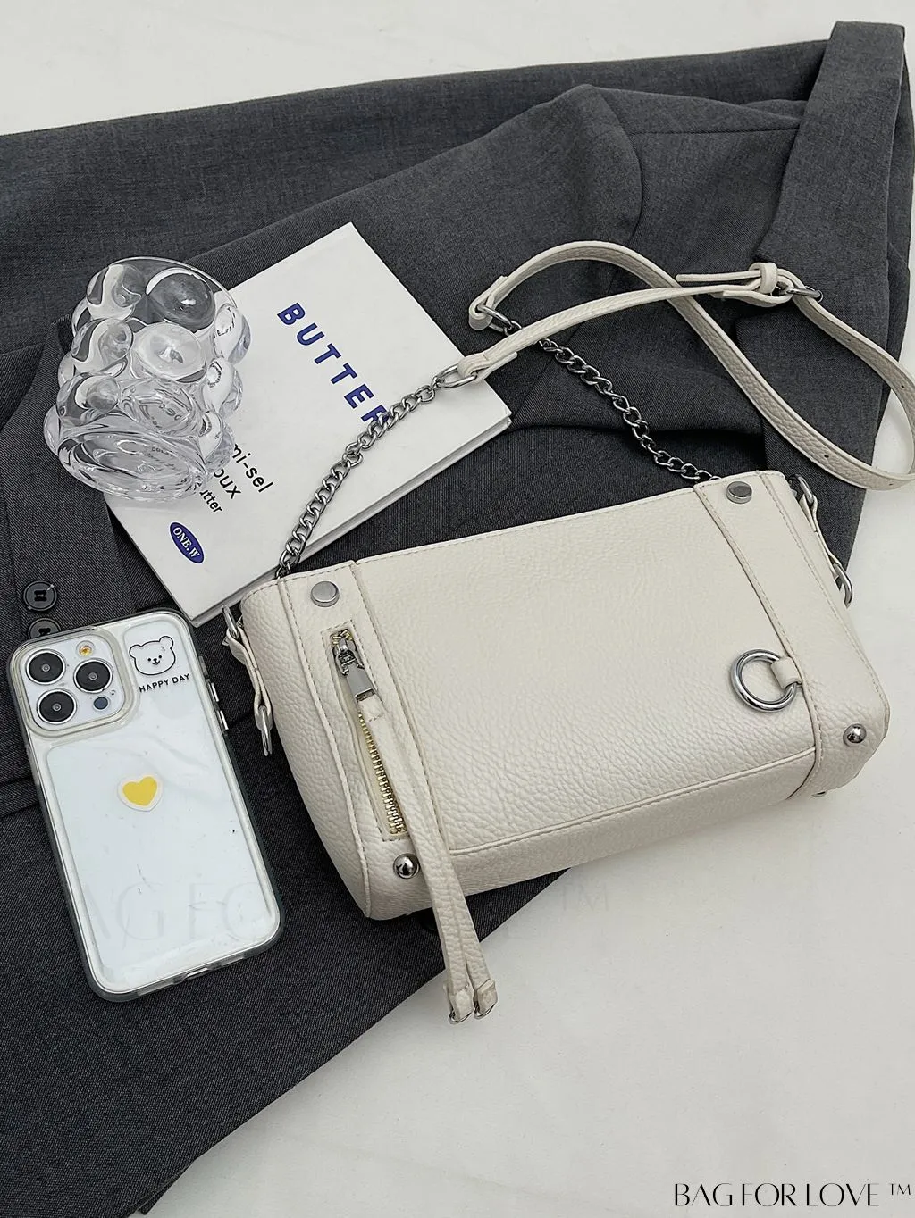BagForLove - Chic Solid Color Lychee Embossed PU Womens Shoulder Bag: Fashionable and Elegant