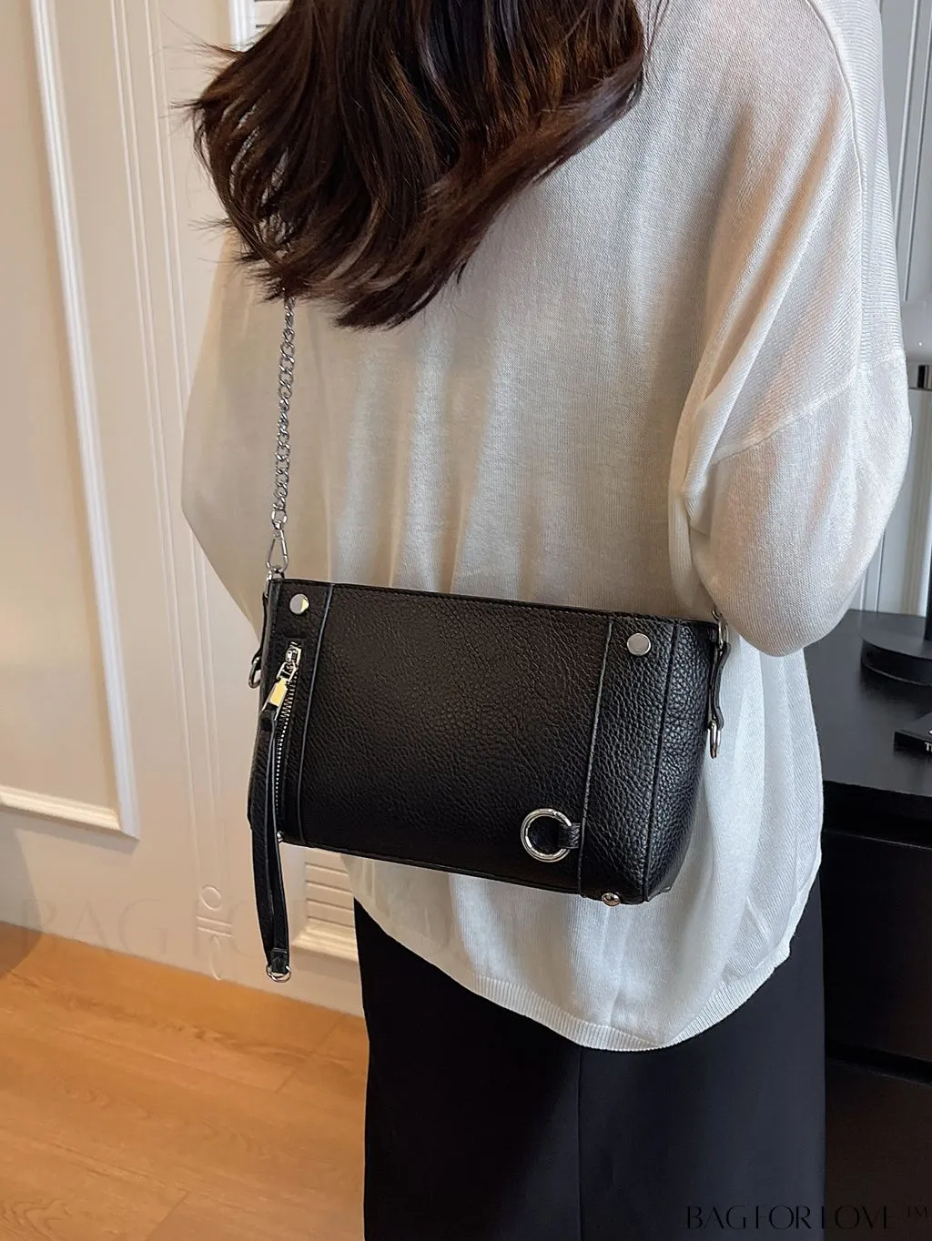 BagForLove - Chic Solid Color Lychee Embossed PU Womens Shoulder Bag: Fashionable and Elegant
