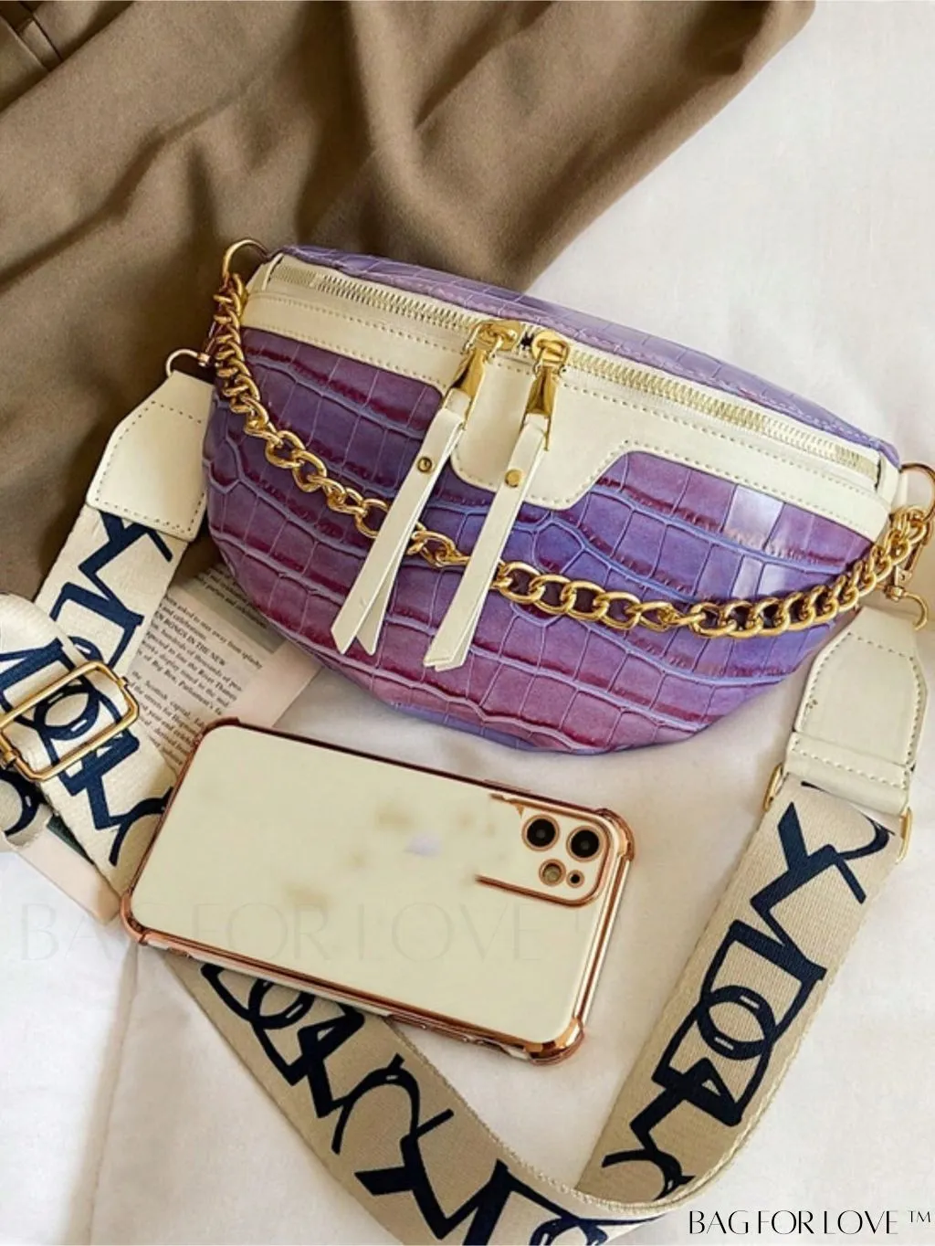 BagForLove - Crocodile Embossed Waist Bag with Decorative Chain