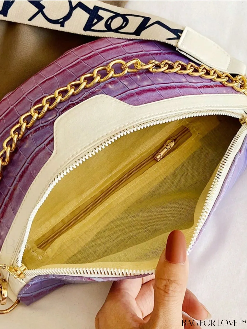 BagForLove - Crocodile Embossed Waist Bag with Decorative Chain