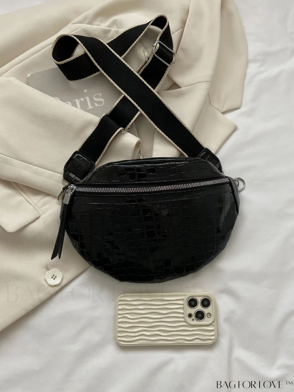 BagForLove - Elegant Litchi Embossed PU Fanny Pack with Zipper