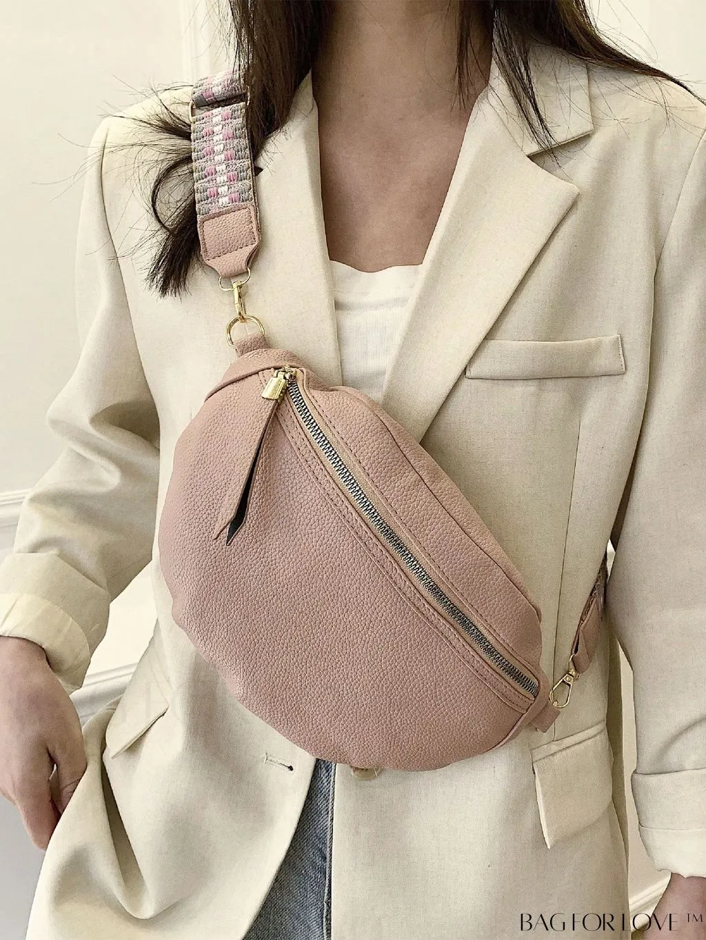 BagForLove - Elegant Litchi Embossed PU Fanny Pack with Zipper