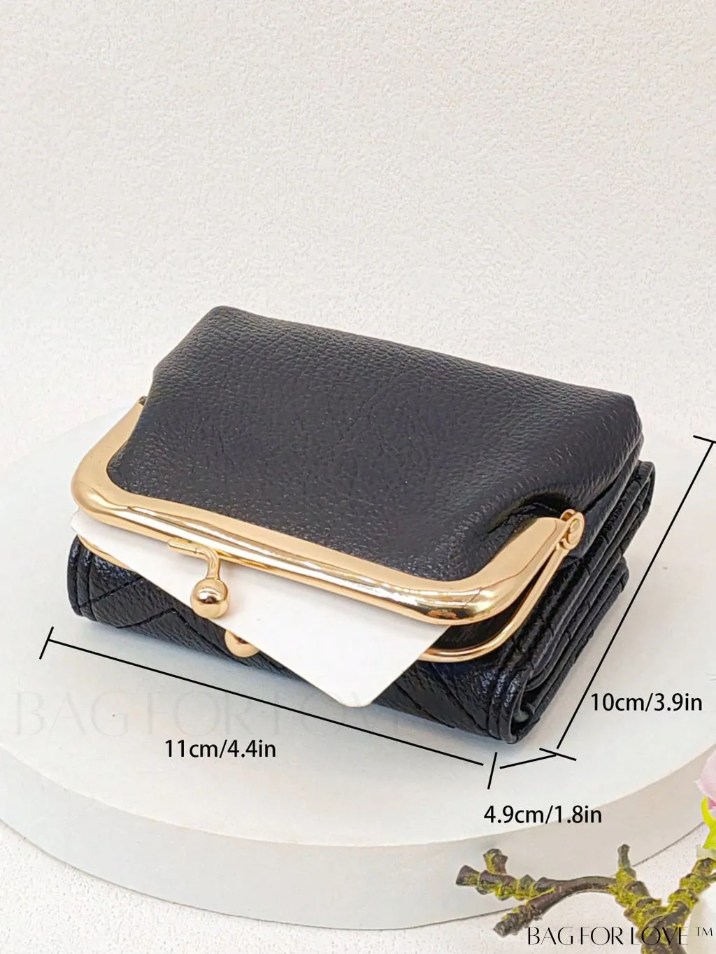 BagForLove - Embossed Litchi Small Wallet with Fashionable Stitch Detail and Kiss Lock Closure