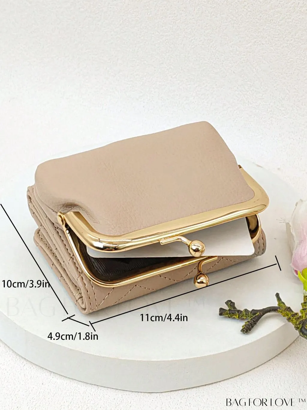 BagForLove - Embossed Litchi Small Wallet with Fashionable Stitch Detail and Kiss Lock Closure
