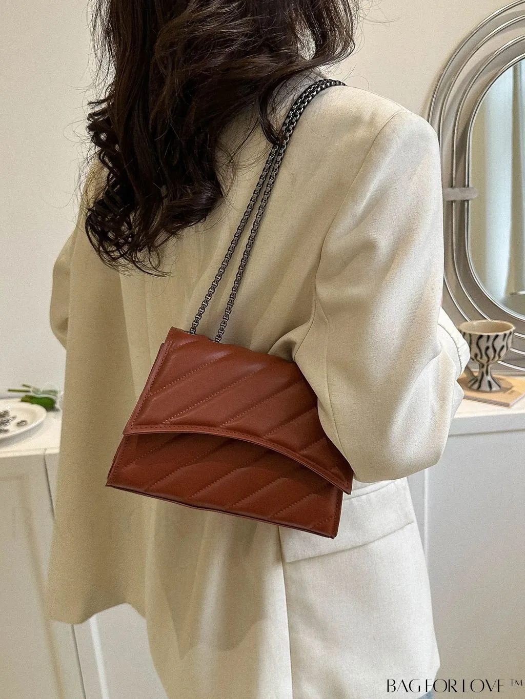 BagForLove - Embossed PU Leather Womens Shoulder Bag with Chain Strap