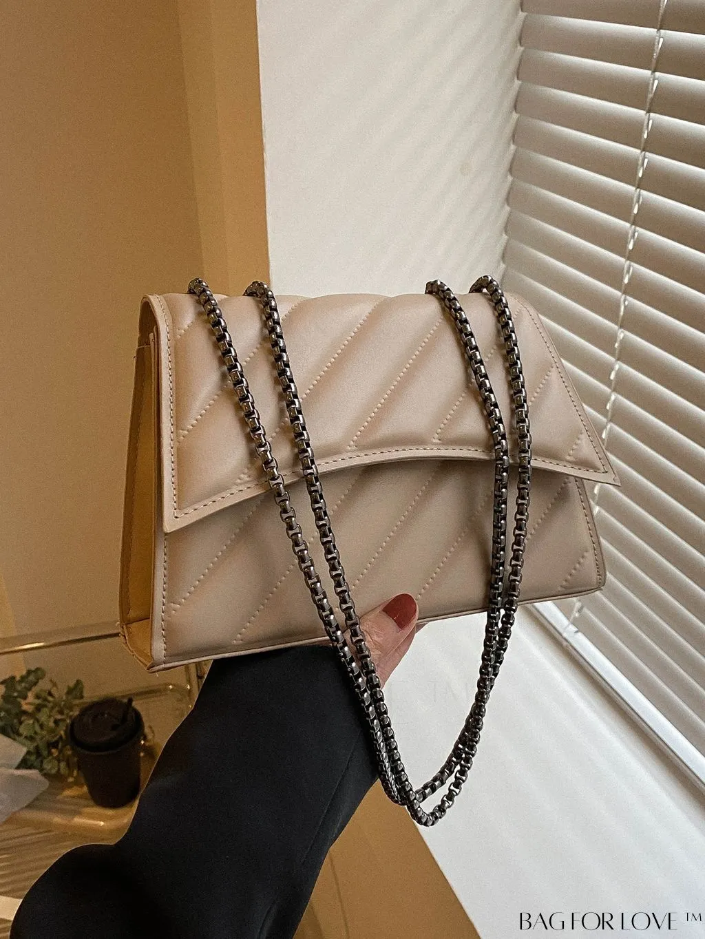 BagForLove - Embossed PU Leather Womens Shoulder Bag with Chain Strap