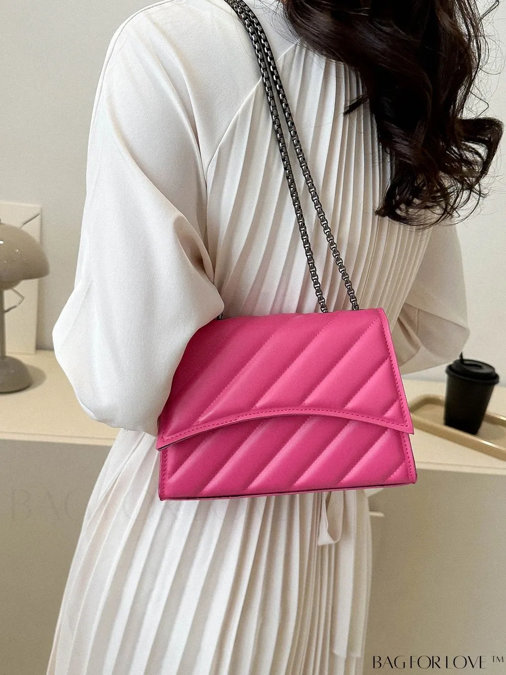 BagForLove - Embossed PU Leather Womens Shoulder Bag with Chain Strap