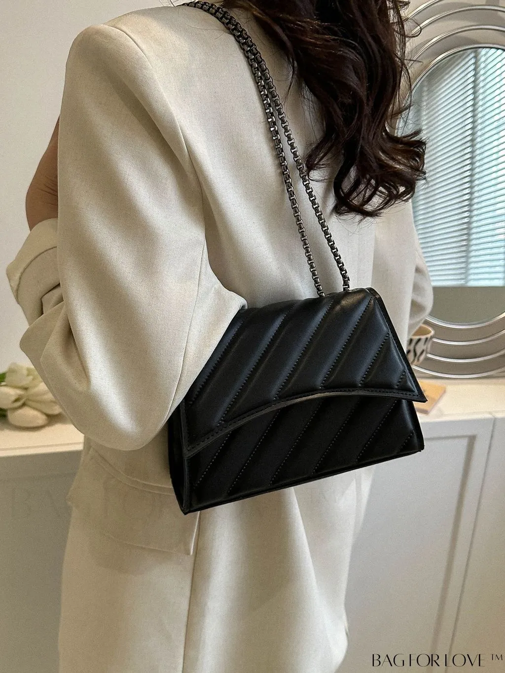 BagForLove - Embossed PU Leather Womens Shoulder Bag with Chain Strap
